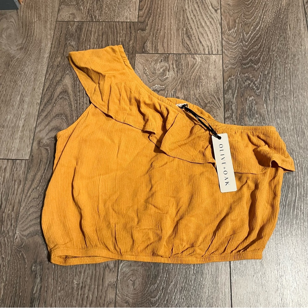 NWT Olive + Oak mustard one shoulder top.